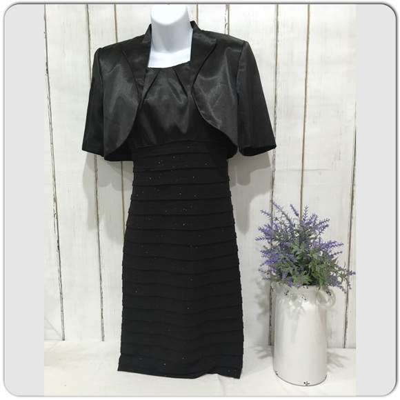 EUC R&M Richard’s Black Evening Dress w/Jacket, Size 6 - Picture 2 of 8